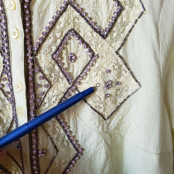 Pilcro Nayeli Beaded Embellished Western Style Shirt Blouse Cotton Size Small - Picture 13 of 13